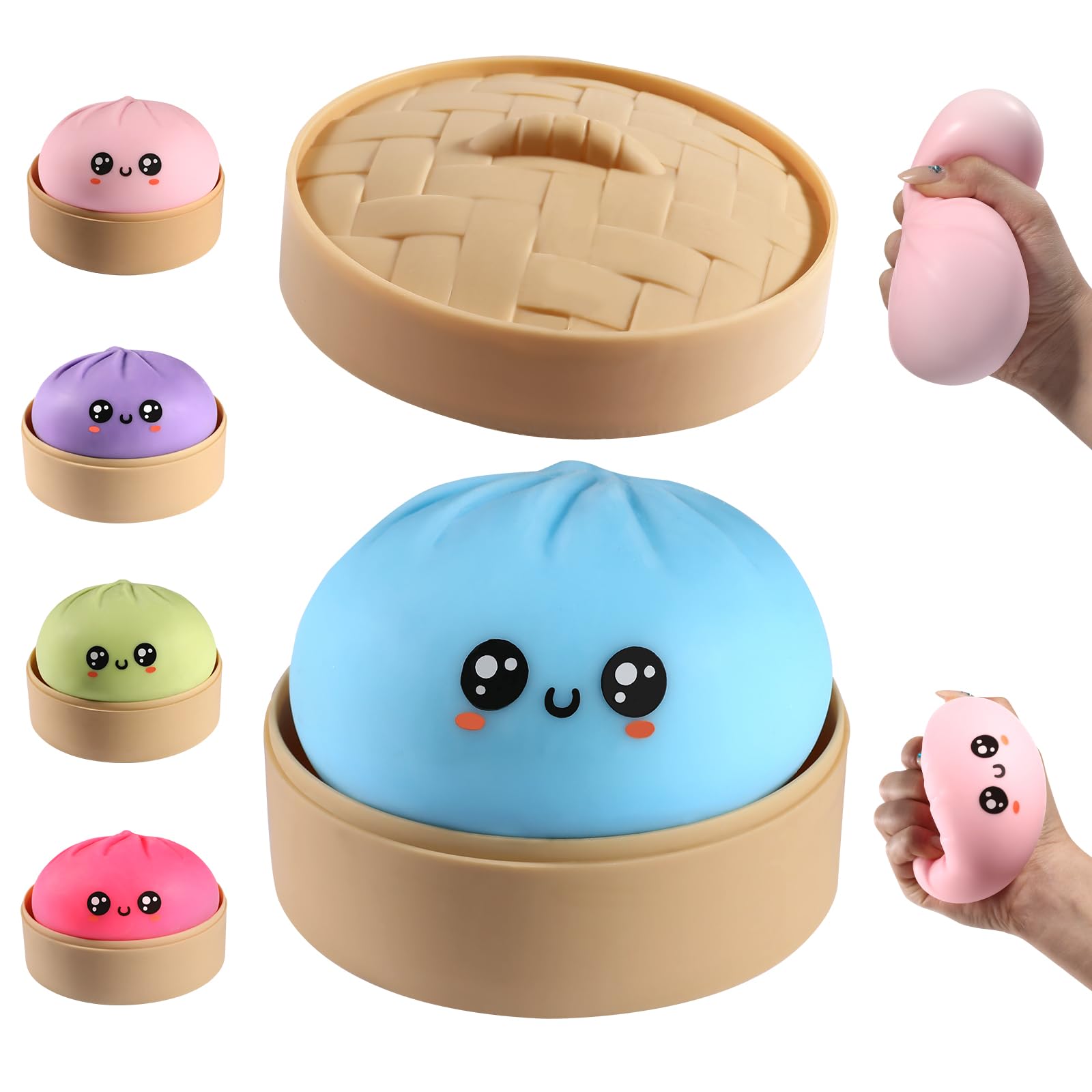 Dumpling Squishy, Dumpling Squishy Mystery Box, Cute Big Squishy Dumpling Stress Ball Fidget Sensory Toy for Adults Anxiety Relief, Novelty Squeeze Ball for Office Desk (Pink) — view 8