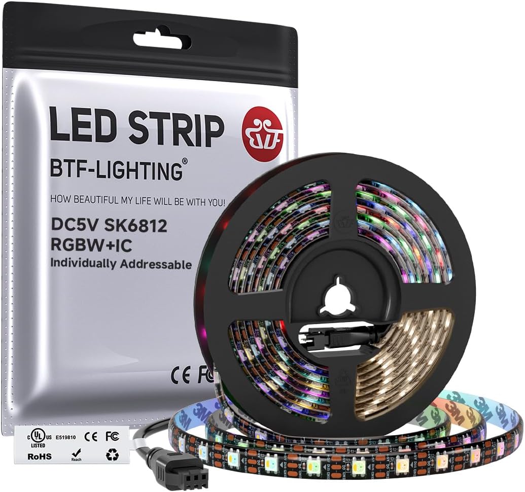 BTF-LIGHTING RGB+Natural White SK6812 LED Strip 16.4FT 300LED DC5V IP65