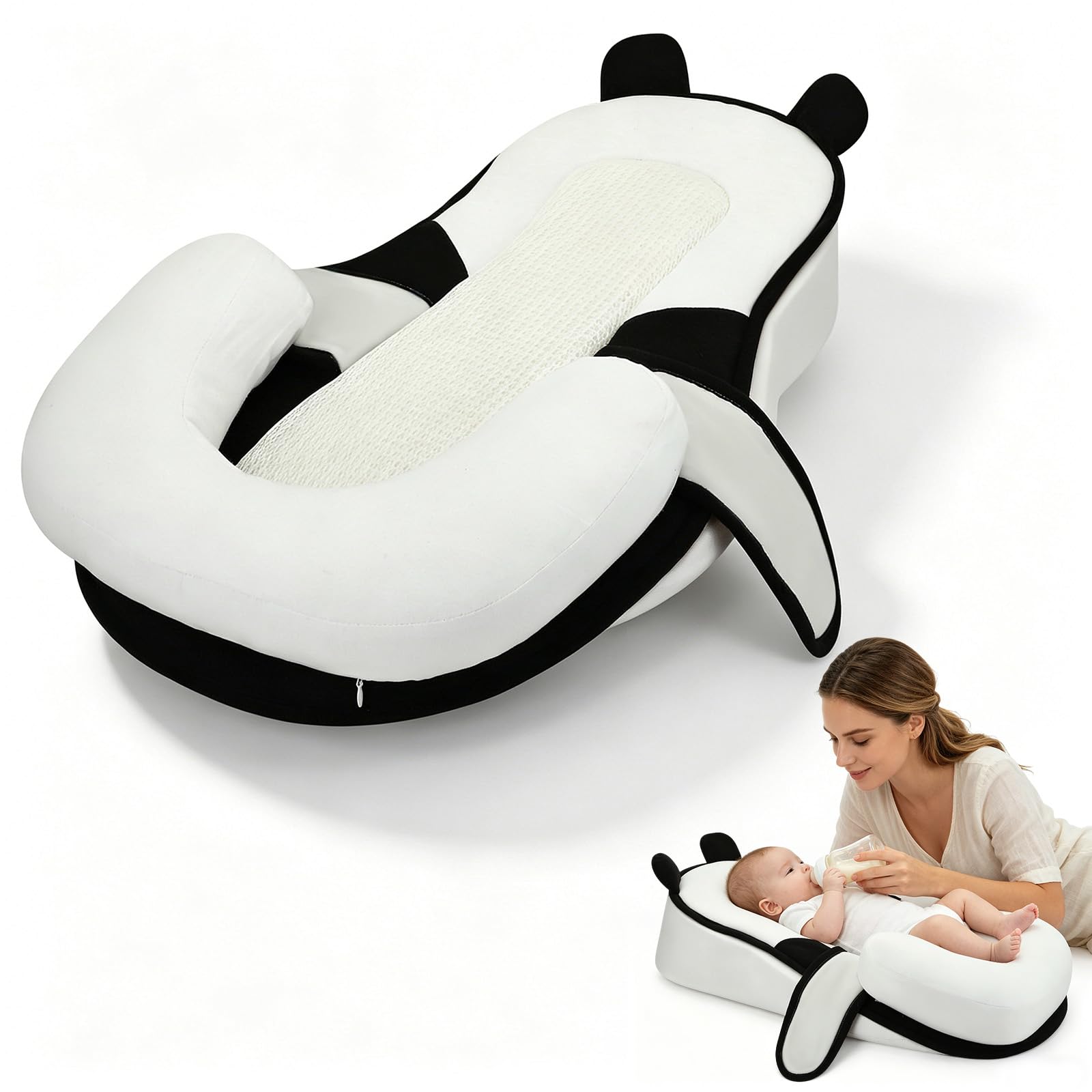 Coussin d'allaitement noir pour le biberon au salon ou en voyage en famille