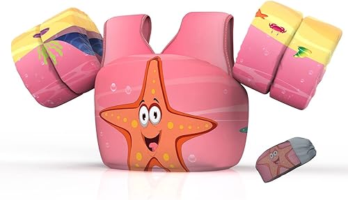 Vista 19 de DOOHALO Flotadores de natación para niños de 28 a 70 libras, chaleco flotante de hombro para niños de 2 a 8 años de edad, para niños y niñas, bebés