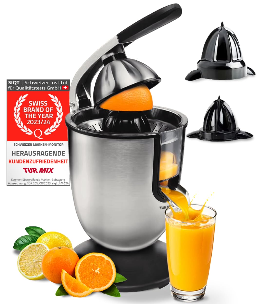 Turmix Multi-Juicer machine CX 650 – Spremiagrumi elettrico professionale in acciaio inox, 2 coni per agrumi grandi e piccoli, beccuccio antigoccia, motore silenzioso 160 W, lavabile in lavastoviglie