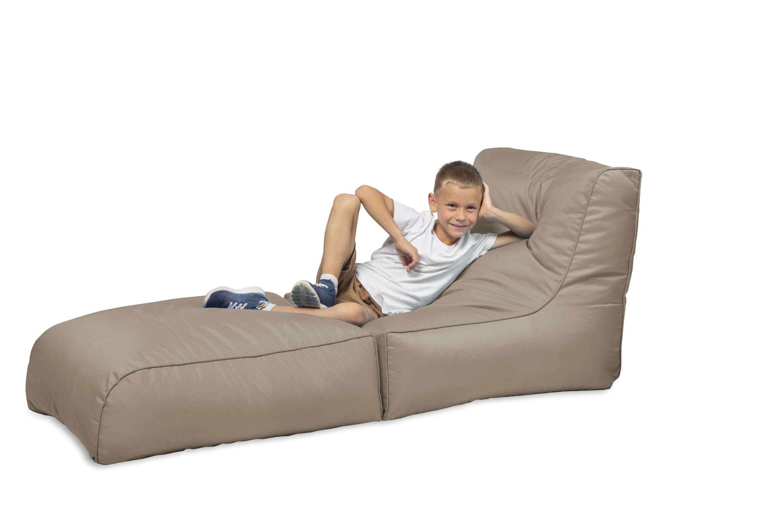 chilly pilley®, para Sentarse y tumbarse 2 en 1 - con Relleno de EPS - puf Gigante - niños y Adultos - cojín para sillón de Exterior, Capuchino