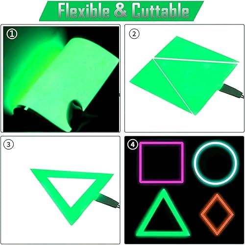 Vista 119 de Ourbest Luces de neón con retroiluminación EL, panel electroluminiscente cortable, hoja de lámpara de papel, luces suaves para bricolaje, 3 modos