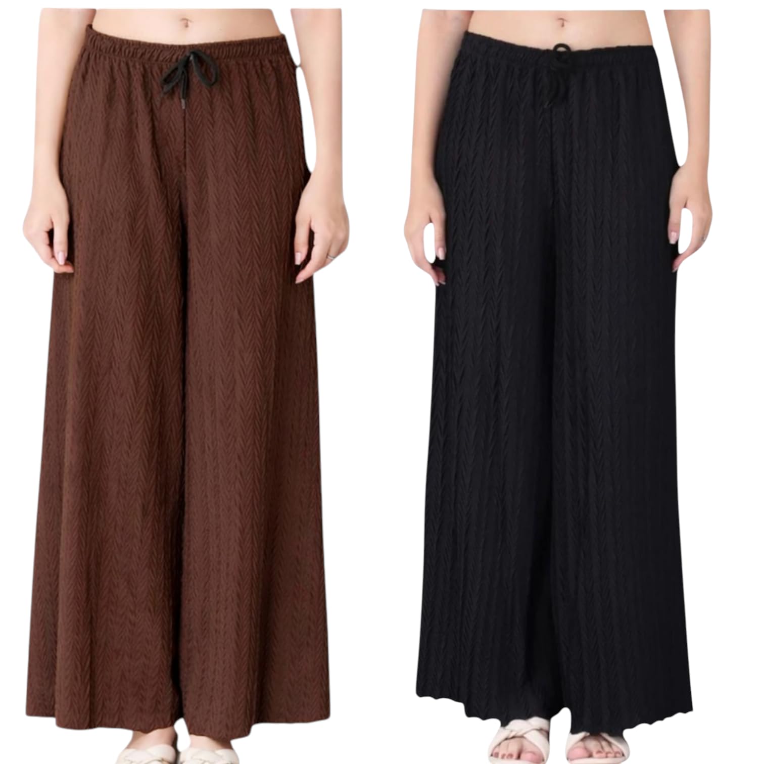 fabbizz Women Solid Wide Leg Palazzo Pants | Elastic Waist Drawstring Lounge Palazzo Trousers | Casual Comfortable Palazzo for Women & Girls-picture-14