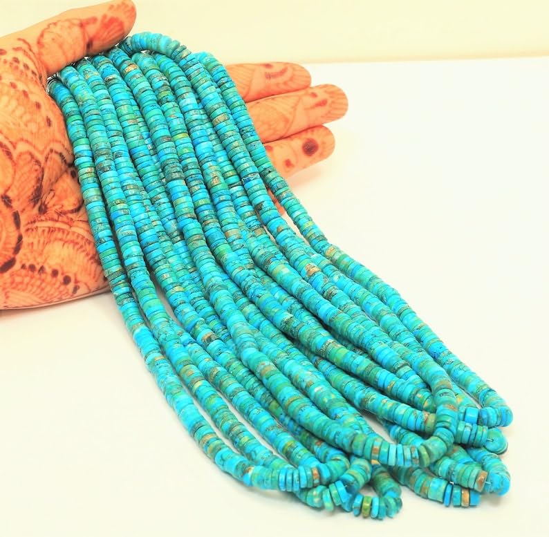Perles en turquoise naturelle de 5 à 7 mm de qualité supérieure pour joaillerie fine