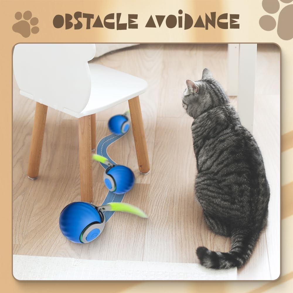 Interactive Cat Toys Ball, 2026 New Automatic Rolling Cat Toy Ball with Tail, 2 Speeds Adjustable Dog Toy Ball for Boredom Relief, Activated Pet Toy for Play Indoors (2 Colors)
