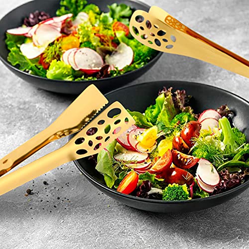 Iaxsee 2 Pack Kitchen Tongs For Cooking 10 Inch Stainless Steel Gold Salad Tongs Bbq Grill Tongs Heavy Duty Metal Tongs Heat Resistant Gold Serving Utensils (Gold) #TOP2