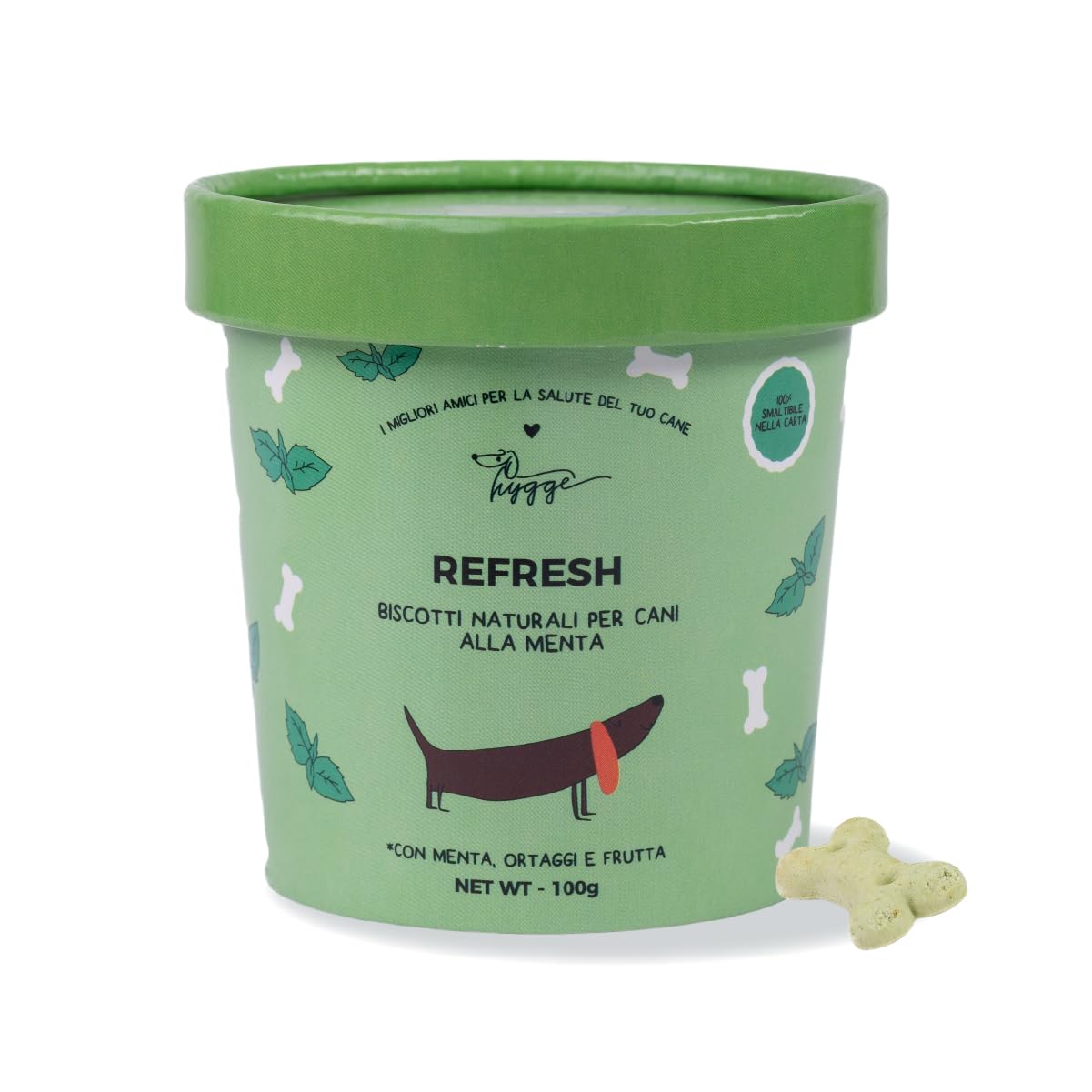 Hygge Dog® Galletas Refresh: Galletas para Perros, 100% Naturales Sabor Menta para halitosis y Placa | Snack Perro Ideal para adiestramiento, para Todos los tamaños y Edades | Suministro para 1 Mes,