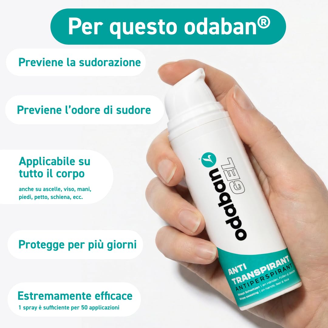 odaban® Gel Antitraspirante 50 ml | Controllo Mirato della Sudorazione su Viso, Fronte, Schiena, Mani e Piedi | Azione Rapida, Delicato sulla Pelle | Protezione Lunga Durata, Unisex | Senza Profumo