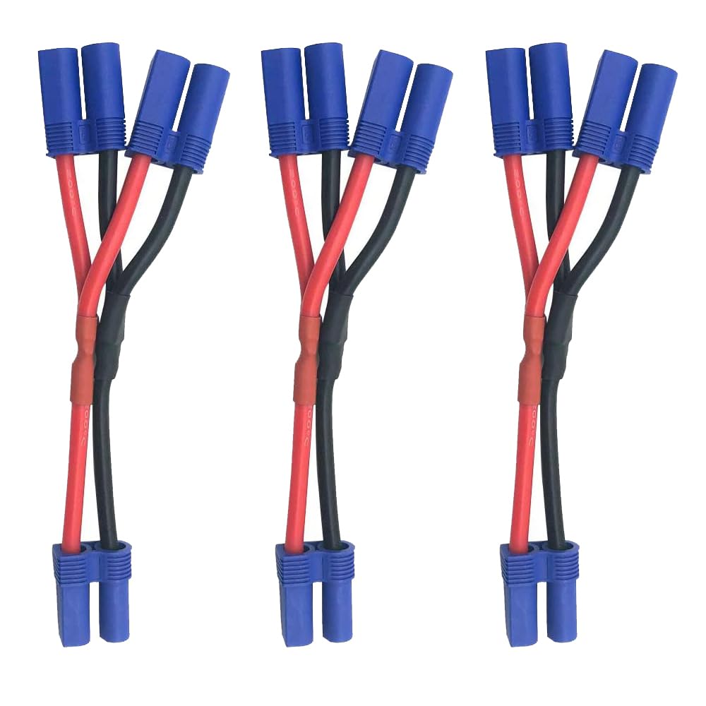3-Pack EC5 Plug Parallel Battery Connector Cable 1-Female to 2-Male Adapter Splitter with 10cm 12awg Silicone Wire for DJI Phantom Quadcopters Multirotors RC LiPo Battery