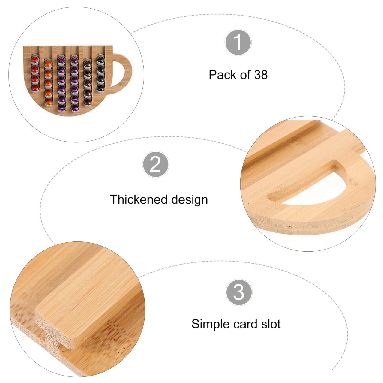 Estante de Madera Beige Diseño Vertical en Forma de Taza para Almacenar Cápsulas de Café, Soporte Innovador y Fiable para Uso en Casa o Tienda