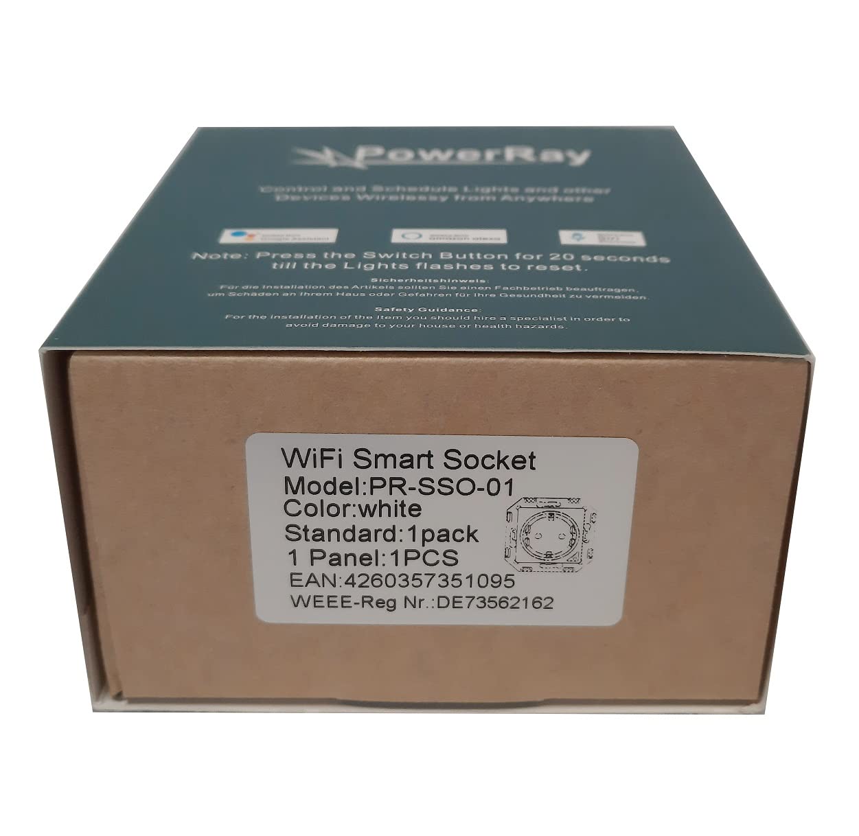 WiFi Smart Socket PR-SSO-01, Steckdose ohne Rahmen mit 5,5 x 5,5 cm Adapter, wei?, OVP (PR-SSO-01)
