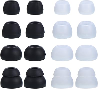 EBOOT 16 Pcs Earbud Tips Silicone Replacement, Noise Isolating Ear Bud Covers, Soft Anti-Slip Eartips, Multi Size S/M/L, Black & Clear