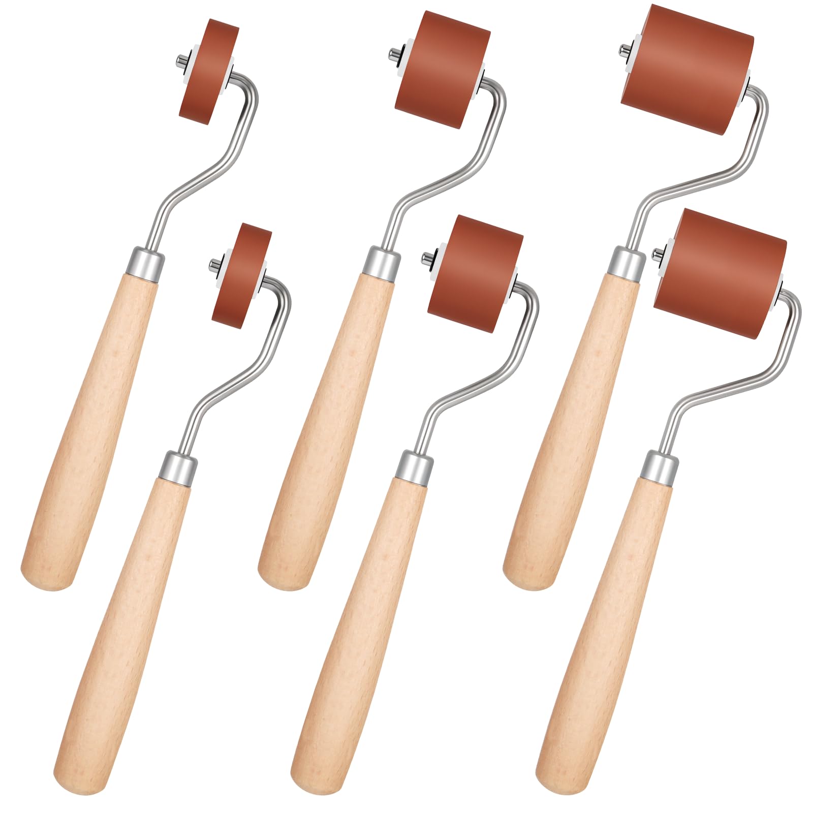 SHENLIU 6Pcs Rubber Brayer Rollers, Craft Stamping Ink Roller with Comfort Grip for Stamping Printing Printmaking Embossing Versatile Sizes 1.18", 0.78", 0.39"