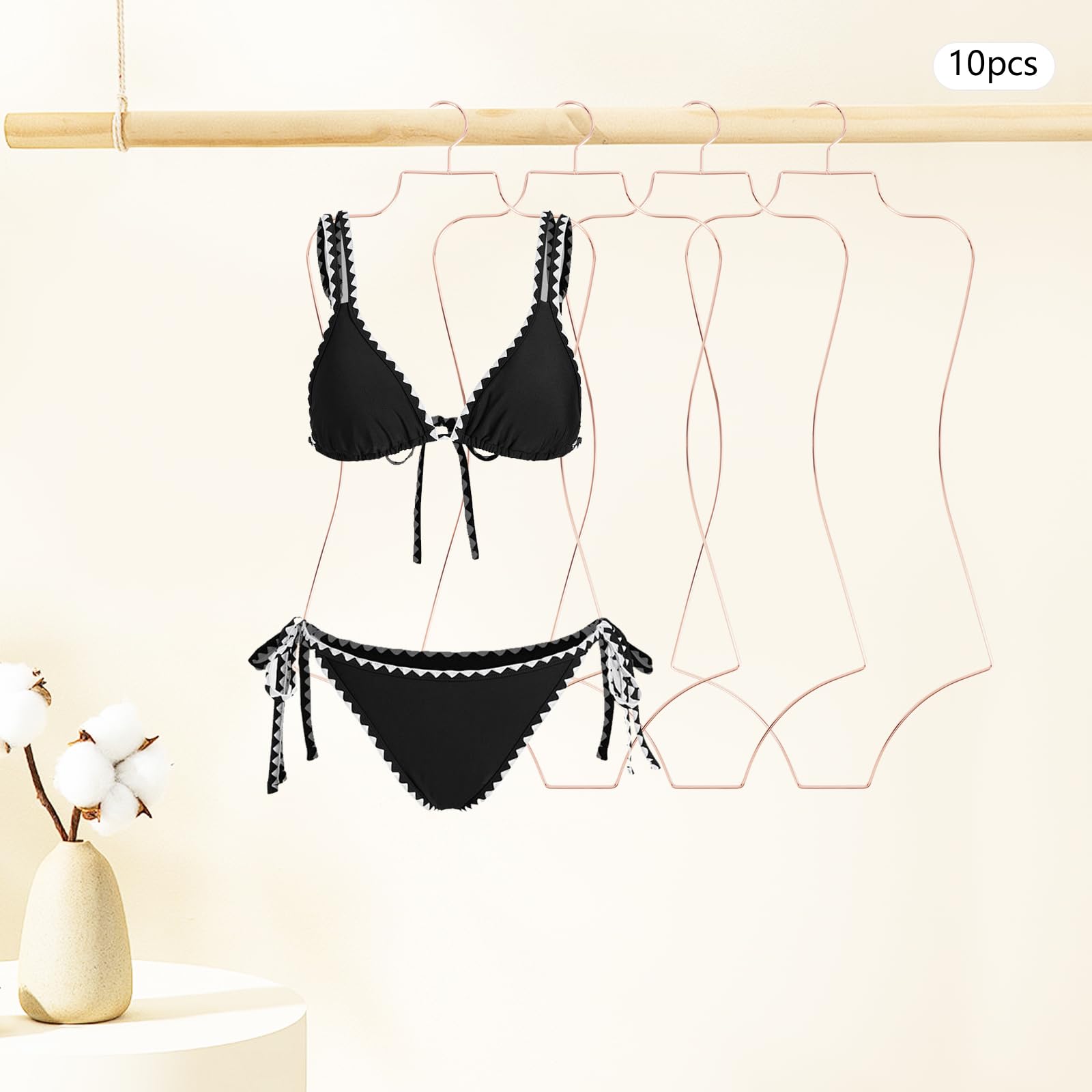 10 Pc Rose Gold Bikini Hangers, Body Shape Wire Display Hangers, Lingerie Hanger Bathing Suit Rack for Summer Beach Swimming, Showcasing Swimsuits, Wardrobe Storage
