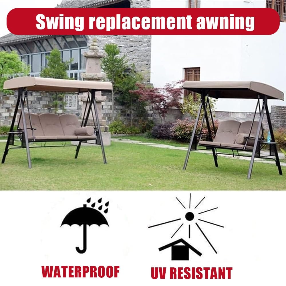 Hollywoodschaukel Dachbezug 190x120cm 213x122cm Ersatz-Überdachung Für Hollywoodschaukel 2-3 Sitzer, Wasserdicht Ersatzdach Für Veranda Terrasse Garten(Gray,83x48x9in(213x122x23cm))