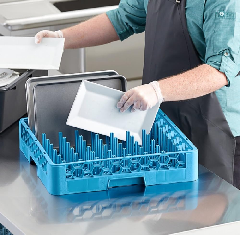 Soro Essentials- 64-Peg Plate and Tray Rack Blue Color Polypropylene- Commercial Rack for Kitchen Counter Durable Kitchen Drying Rack for Dishes Platters and Trays
