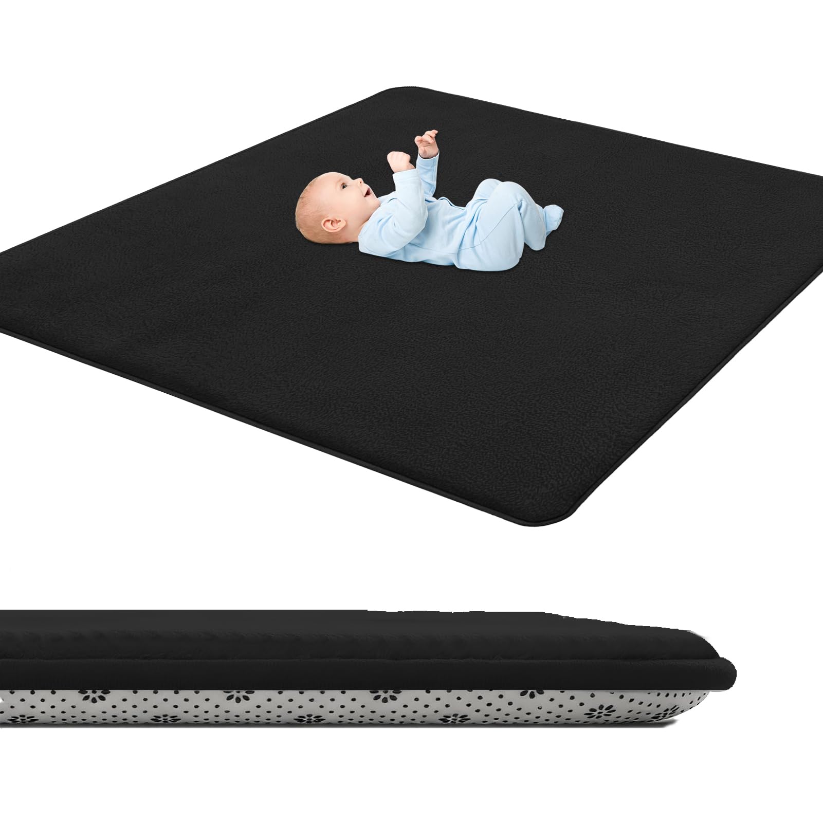 GmyoieqI Baby Crawling Mat 3 cm Thick, Children's play Mat Large Non-Slip 40 x 60 cm Low Pile Nursery Rugs & Carpets for Children's Room Living Room Bedroom Yoga Mat Tatami Playroom Black — image 1