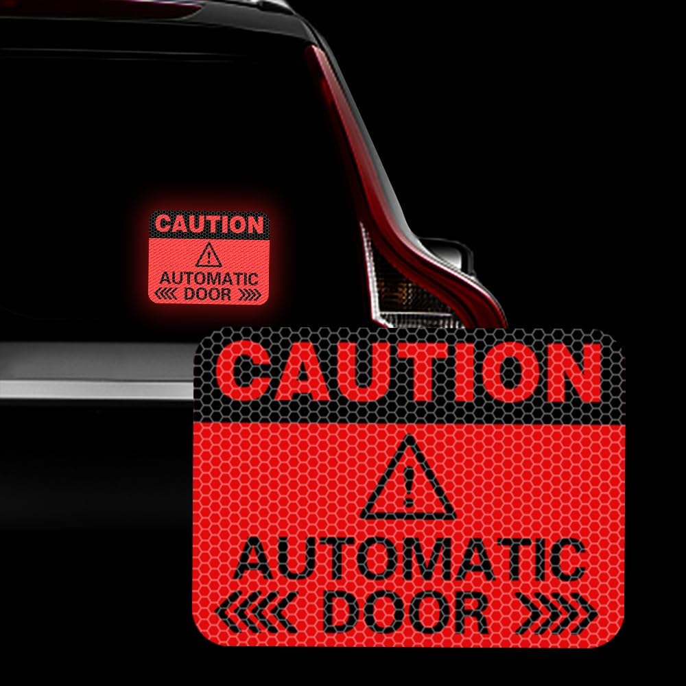 1pc Reflective Automatic Door Car Sticker, Night Visibility Auto Safety Caution Prompt Decals, Do Not Touch Driver Will Open Warning Sign Automatic Sliding Window Cling (Red)