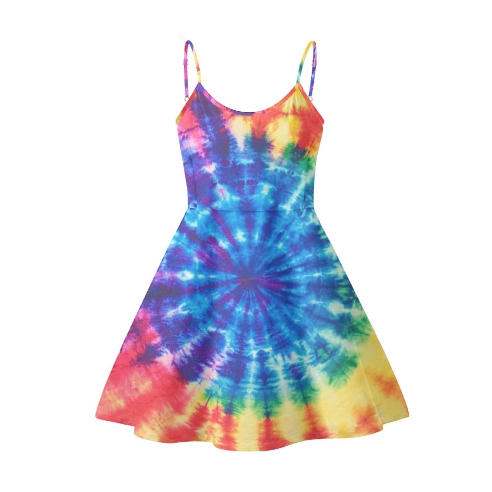 Women's Spaghetti Strap Dress Summer Casual Swing Sundress Girls Beachwear Swing Mini Dress