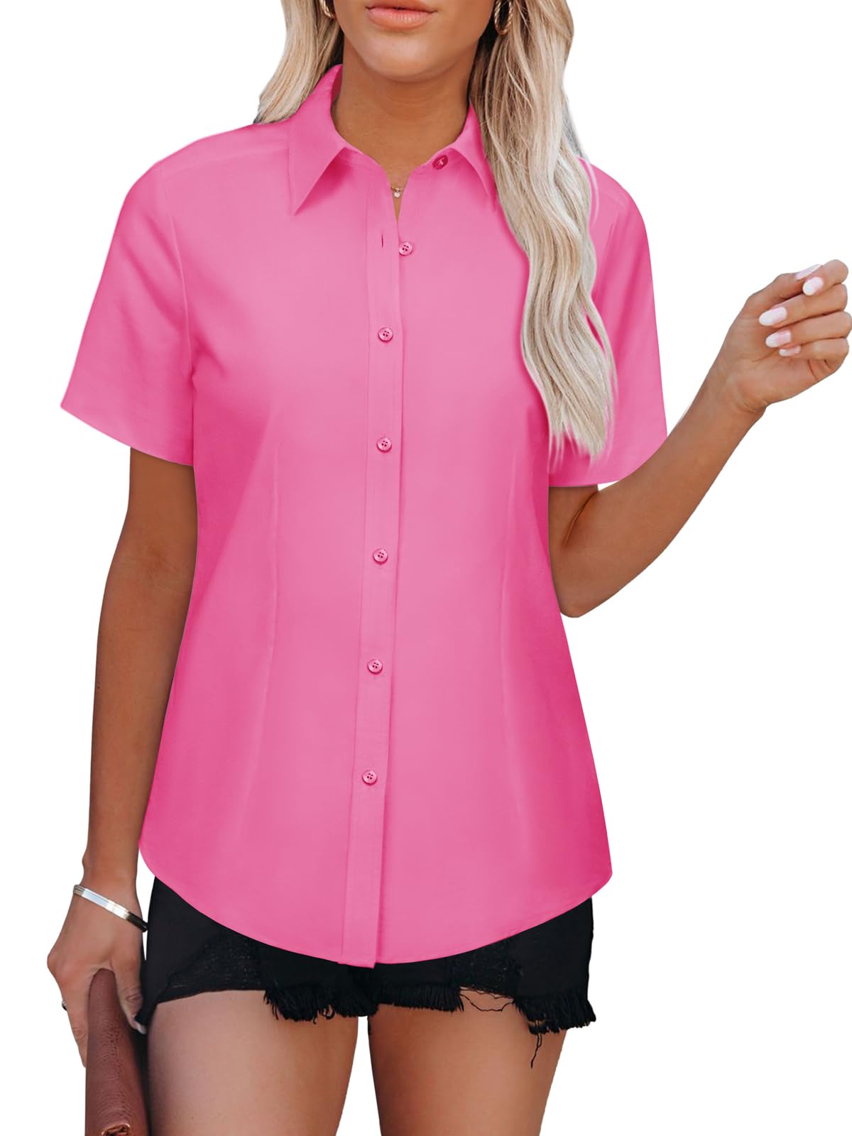 siliteelon Womens Button Down Shirt Short Sleeve Wrinkle Free Blouse Fitted Work Business Casual Collared Office Tops