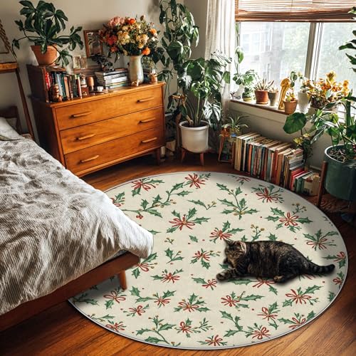 Tapis de sol rond poils courts vert 1,8m décor de Noël