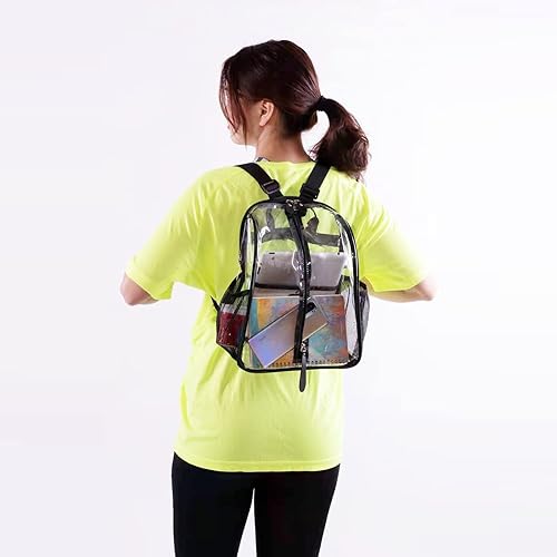 Miniatura 4 de SPODEARS Mochila pequeña transparente aprobada para el estadio para conciertos trabajo escuela viajes deportes y aire libre Negro  bolsillo frontal
