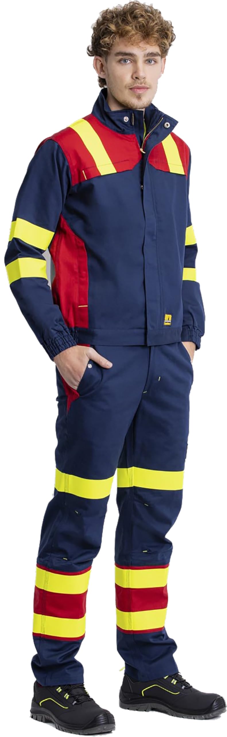 WORKTEAM B1499 Pantalón Ignífugo Combinado, Antiestático con protección para Soldadura y Arco Eléctrico, Slim Fit, con Cintas Fluorescentes y Triple Costura. Unisex