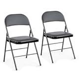 DUMOS 2 Pack Leather Padded Folding Chair, Indoor Outdoor Portable Stackable Commercial Seat with Steel Frame, Capacity for Home, Office, Party, Comfy, Black