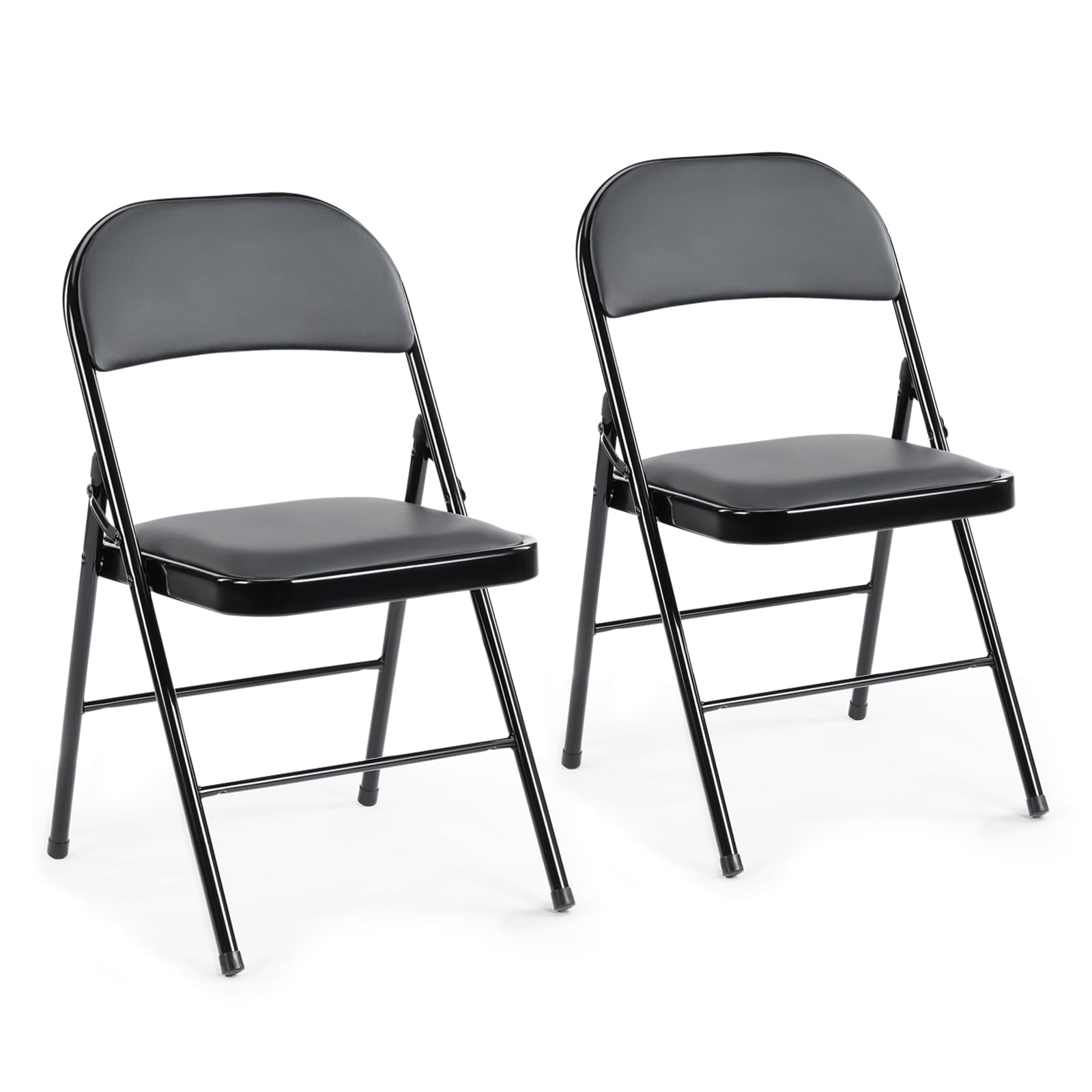 DUMOS 2 Pack Leather Padded Folding Chair, Indoor Outdoor Portable Stackable Commercial Seat with Steel Frame, Capacity for Home, Office, Party, Comfy, Black