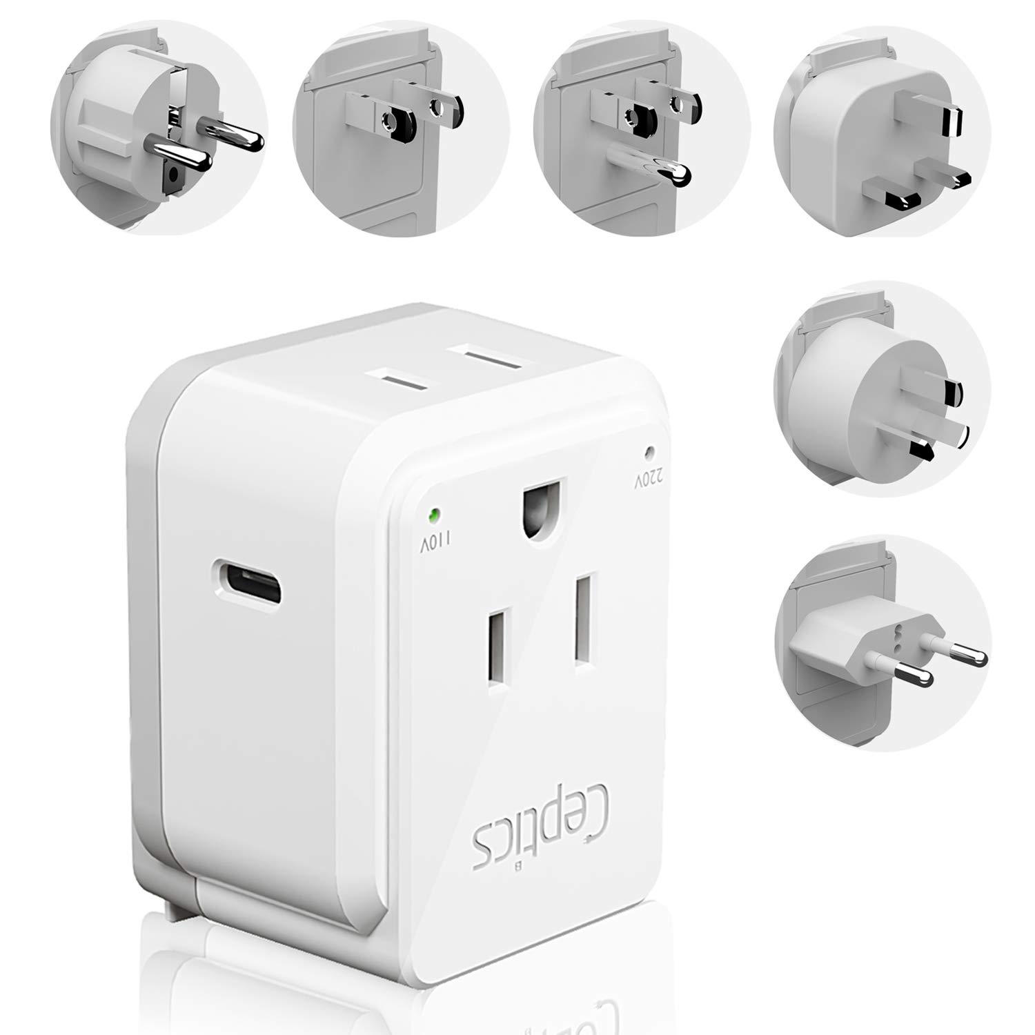 World Travel Plug Adapter Set by Ceptics, Safe USBC 30W PD & QC 3.02