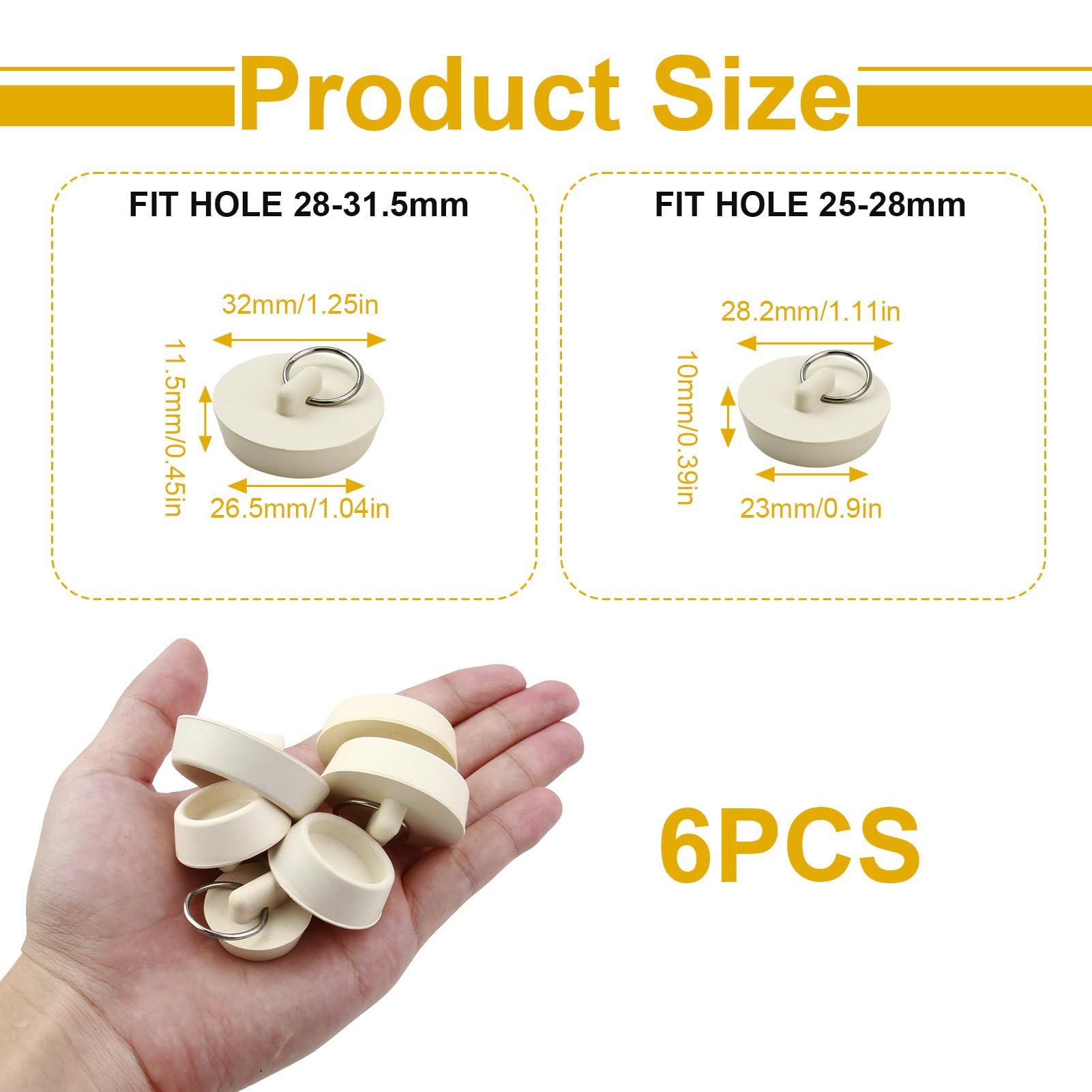 Set Di 6 Tappi Di Scarico In Gomma | Per Lavandino E Vasca | 6 Misure Diverse | Con Anello - Foto 9