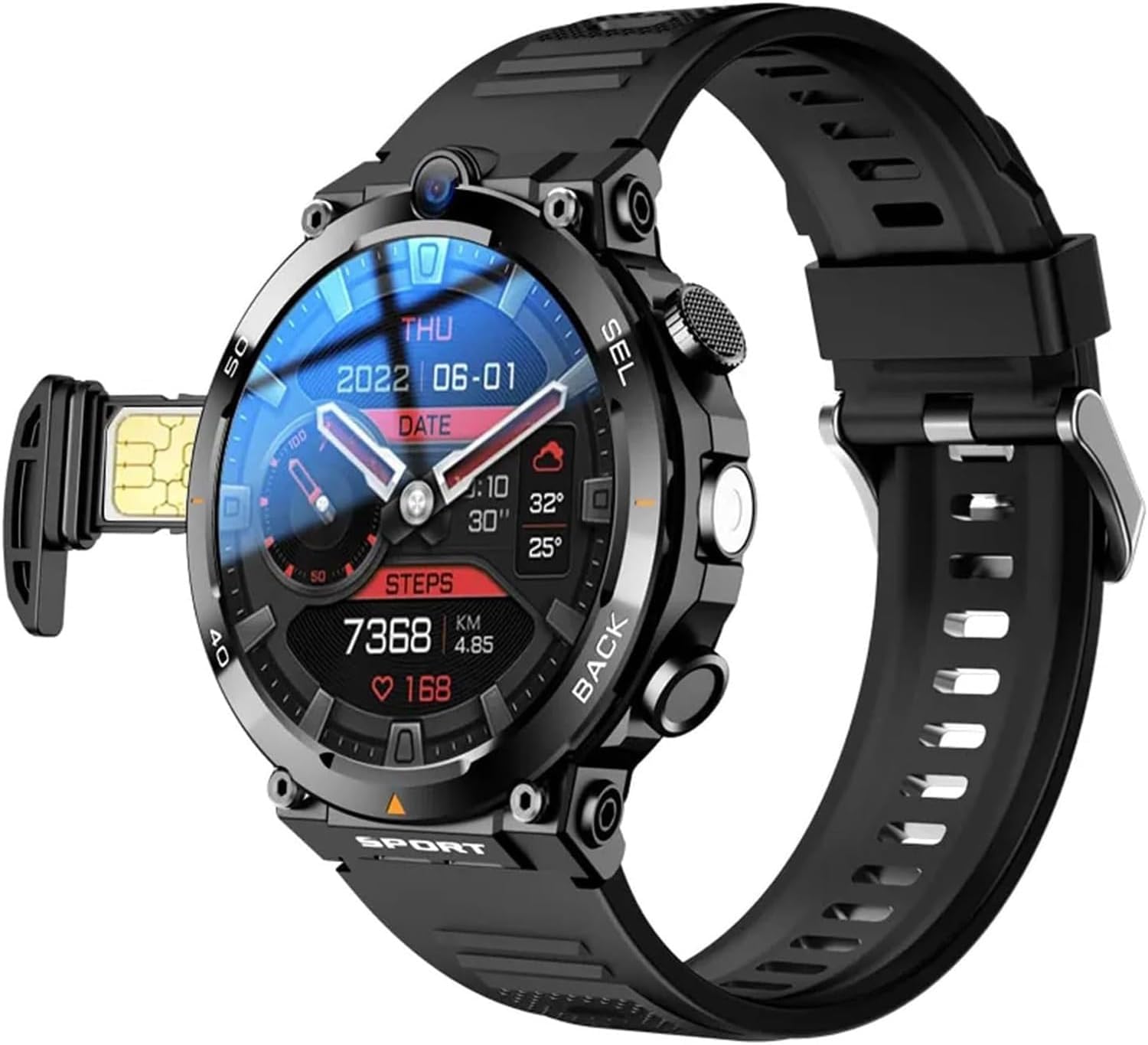 Męski smartwatch z funkcją połączeń, wodoodporność IP68, obsługa karty SIM 4G, okrągły ekran do fitnessu i codziennego użytku