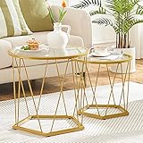 Künstlerische Schönheit: Dieses runde Couchtisch-Set hat runde Platten, polygonale Sockel, Metallrahmen und transparente gehärtete Glasen und kombiniert eine Vielzahl von modischen Elementen und ist voller Modernität. Die Beistelltische heben den Stil und Geschmack Ihres Hauses auf