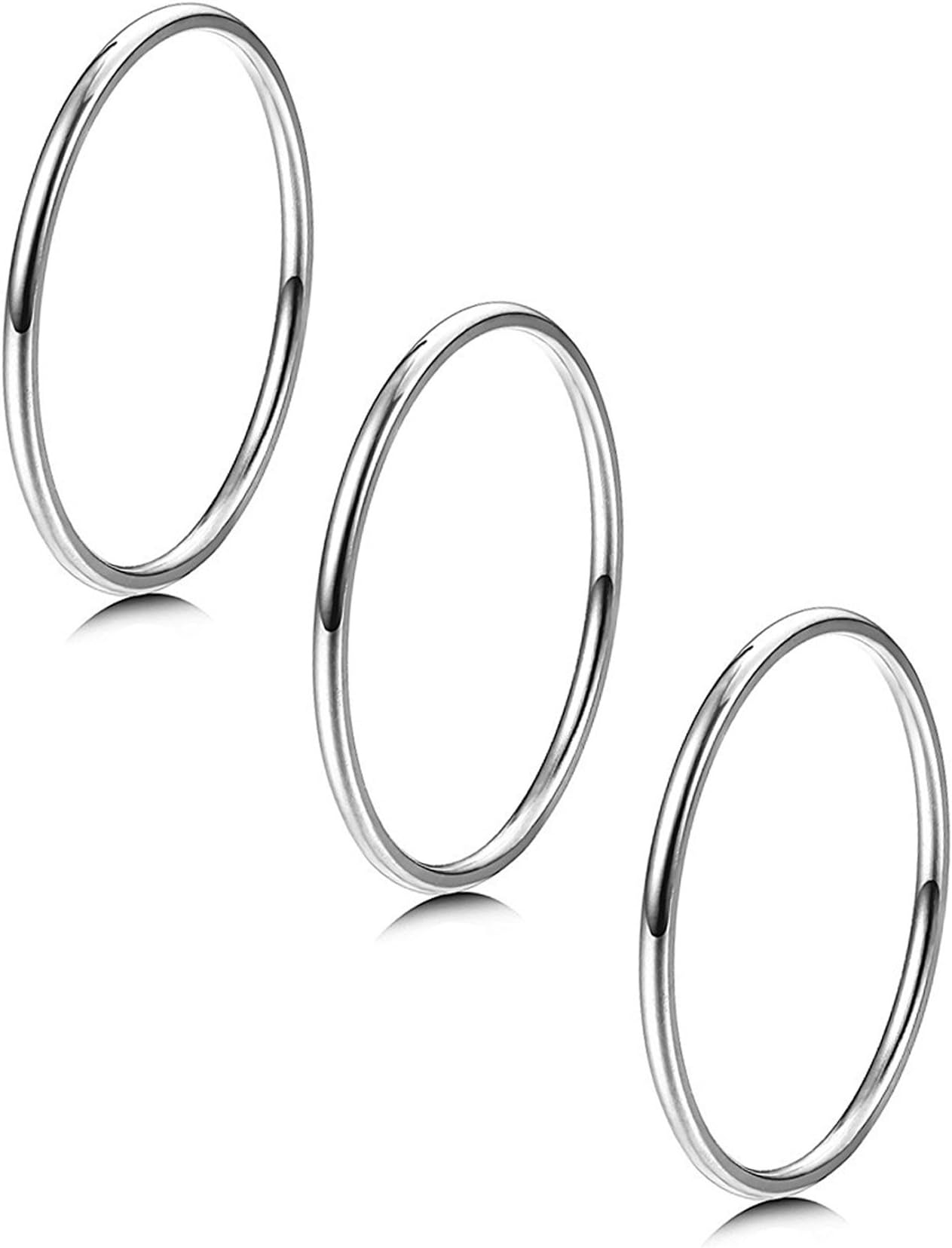 LOYALLOOK3pcs 1mm Stainless Steel Women's Plain Band Knuckle Stacking Midi Rings Comfort Fit Silver/Gold/Rose Tone