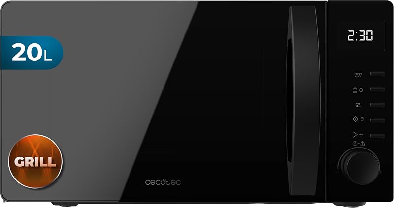 Cecotec Microondas con Grill Proclean 5105 Black. 700W, 20L, Tecnología 3DWave, Grill, 5 Niveles Potencia, Temporizador 30 Min, Descongelación, Pantalla con Reloj, Gratinados Perfectos