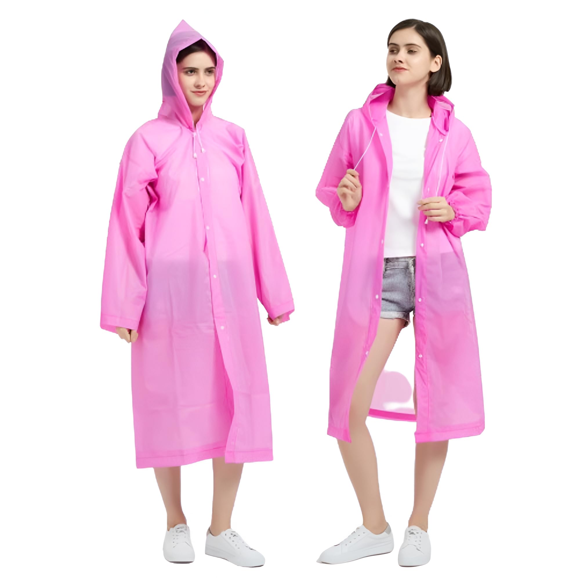 homepixiReusable Raincoats for Adults, 2 Pcs Rain Ponchos Emergency for Women Men with Hood and Drawstring