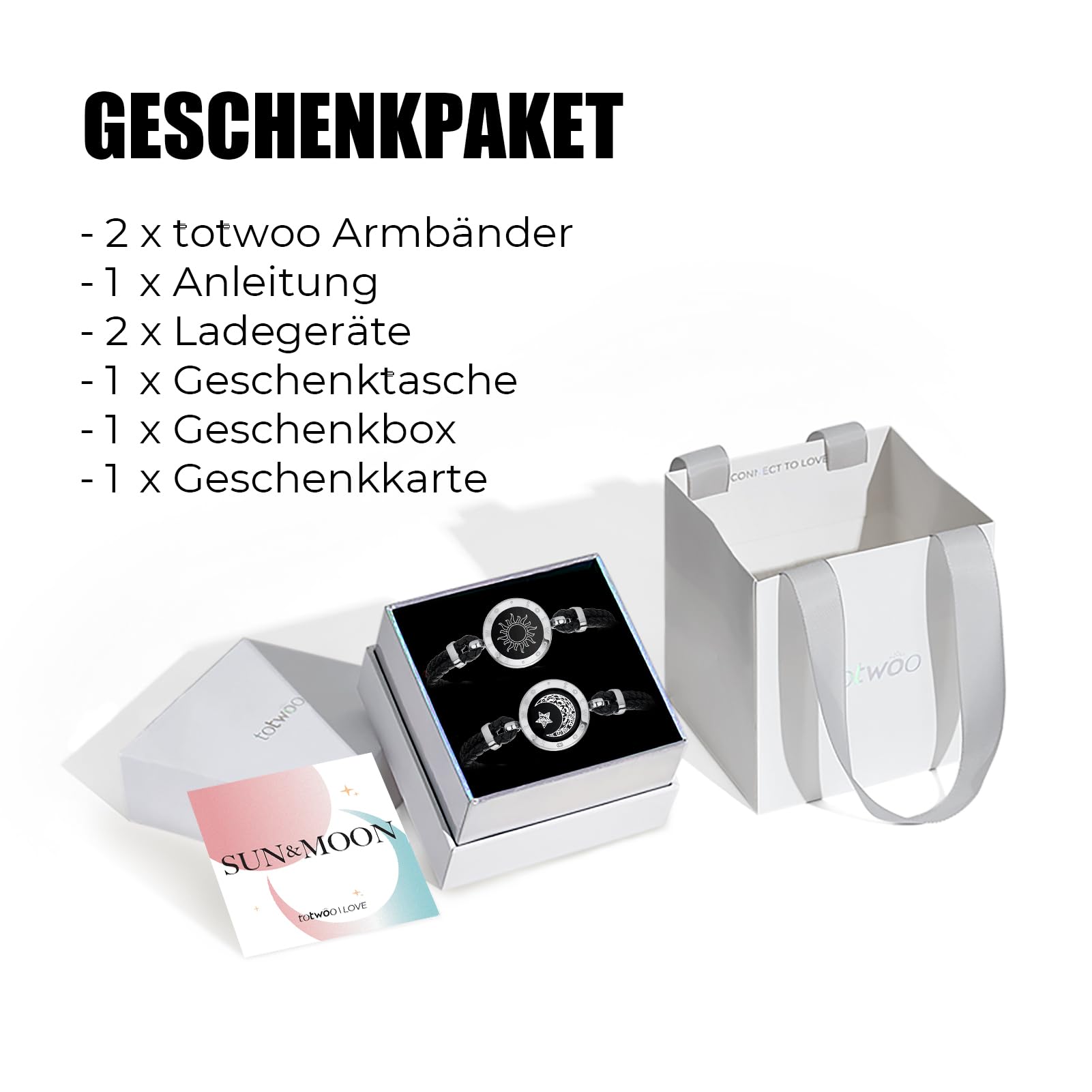 TOTWOO Braccialetti di Coppia con Funzione Touch e Vibrazioni via Bluetooth - Regalo per Coppie a Lunghe Distanze con Illuminazione, in Acciaio Inossidabile