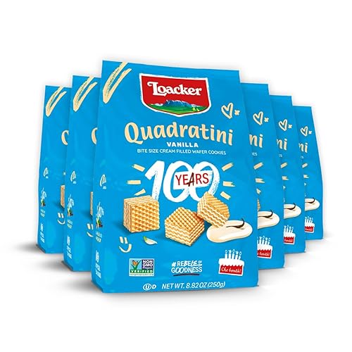 Loacker Quadratini - Galletas de oblea de vainilla GRANDES - 30% menos azúcar - Galletas premium crujientes de tamaño bocado - SIN organismos