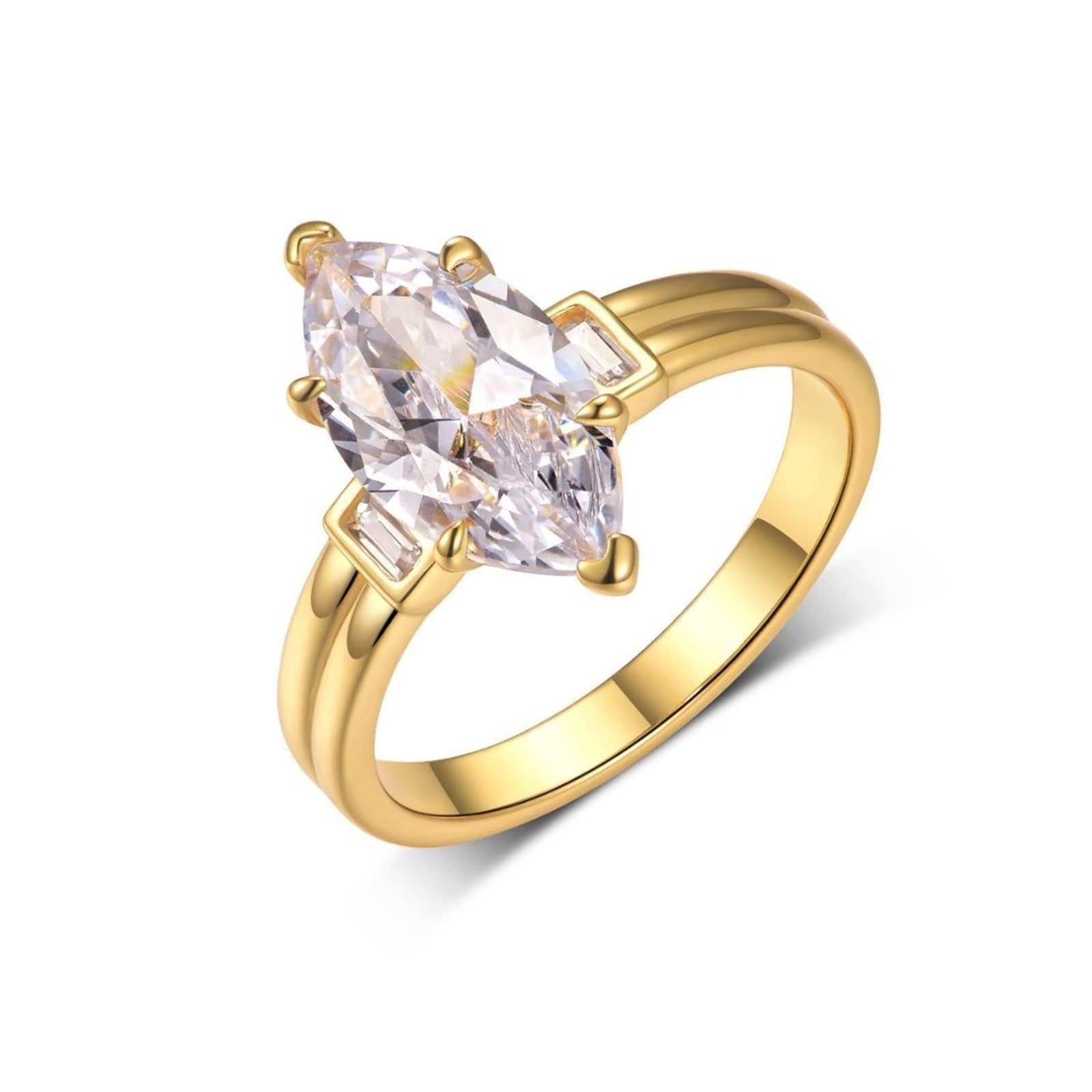 Anillos de compromiso, anillos de amistad, marquesa con moissanite de 3 quilates, oro amarillo de 14 quilates, talla 65 (20,7)