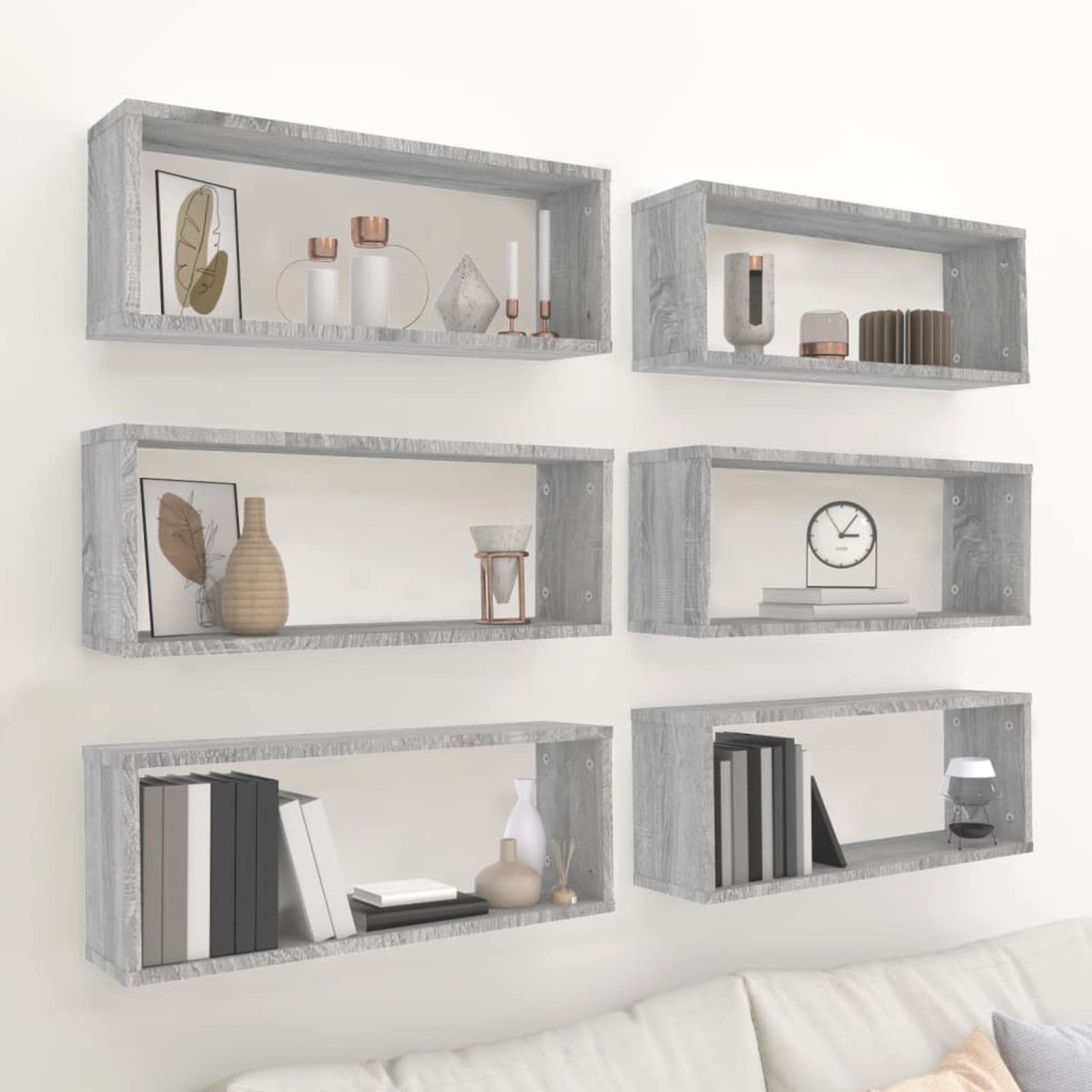 Mensole Cubo Muro 6 pz Grigio Sonoma 60x15x23 Legno Multistrato,Set Mensole da Muro,Cubi Arredo,Mensole Cubo,Cubi da Parete