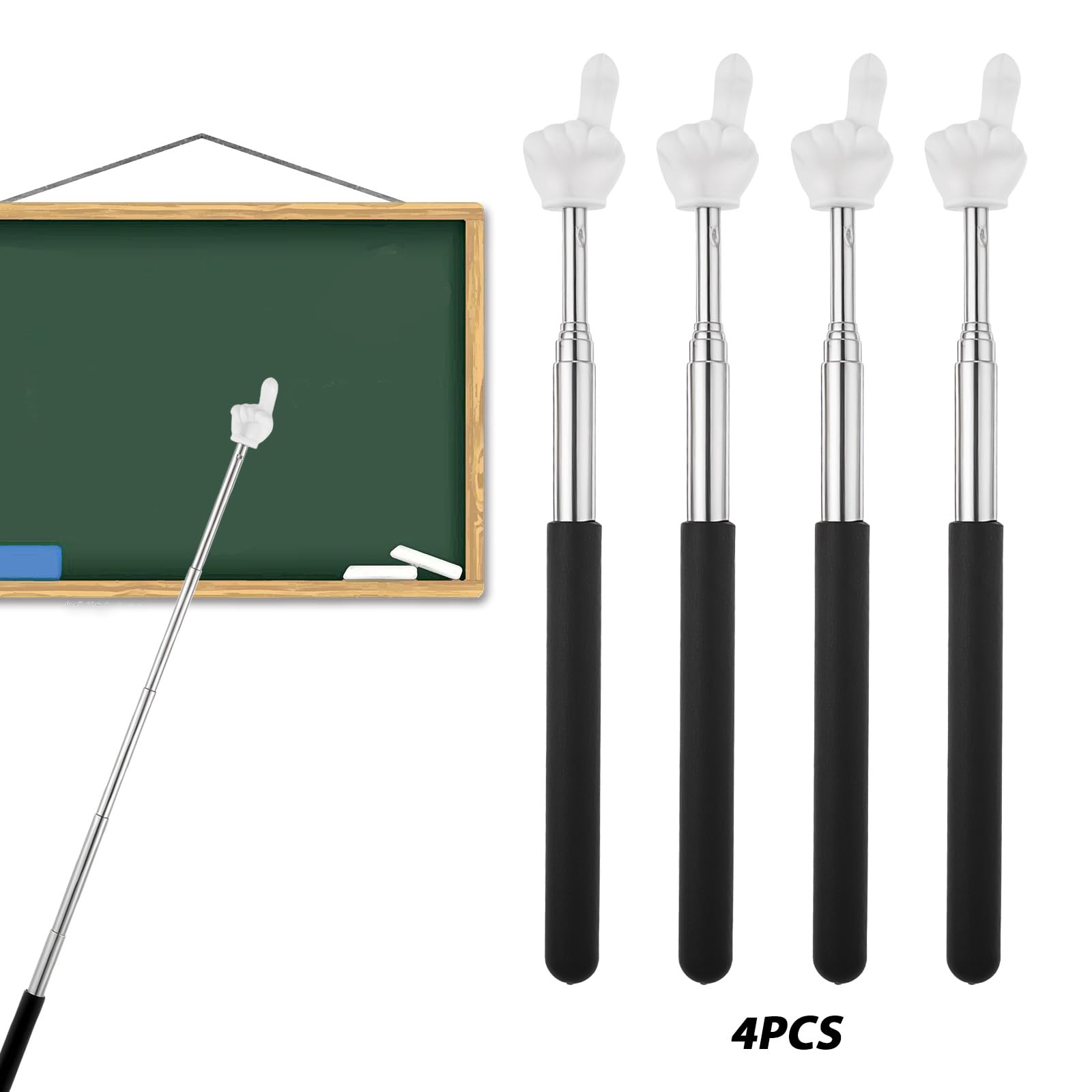4 Stück Zeigestab Ausziehbar, Teleskop Lehrer Zeiger Teleskopstab Zeigestock Versenkbare Klassenzimmer Zeiger Ausziehbar Lehrzeiger Pointer Finger (Schwarz+Weiß)