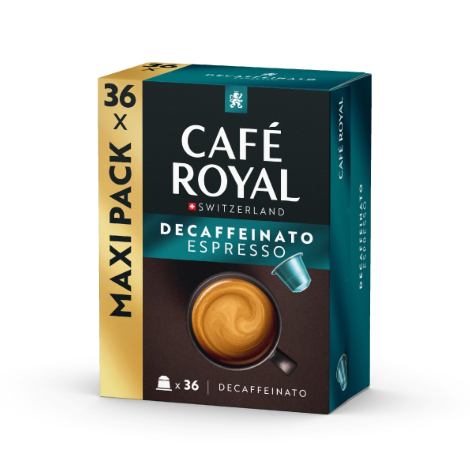 Café Royal 36 Espresso Decaffeinato Nespresso®* kompatybilne kapsułki z aluminium - intensywność 3/10 - duże opakowanie 36 kapsułek kawy - certyfikat UTZ - kompatybilne z ekspresami do kawy Nespresso®*