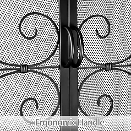Wbhome Fireplace Screen With Doors Large Flat Guard Metal Decorative Mesh Cover Baby Safe Proof Wrought Iron Firewood Burning Stove Accessories Black (45”L X 15’’W X 33’’H) #TOP4