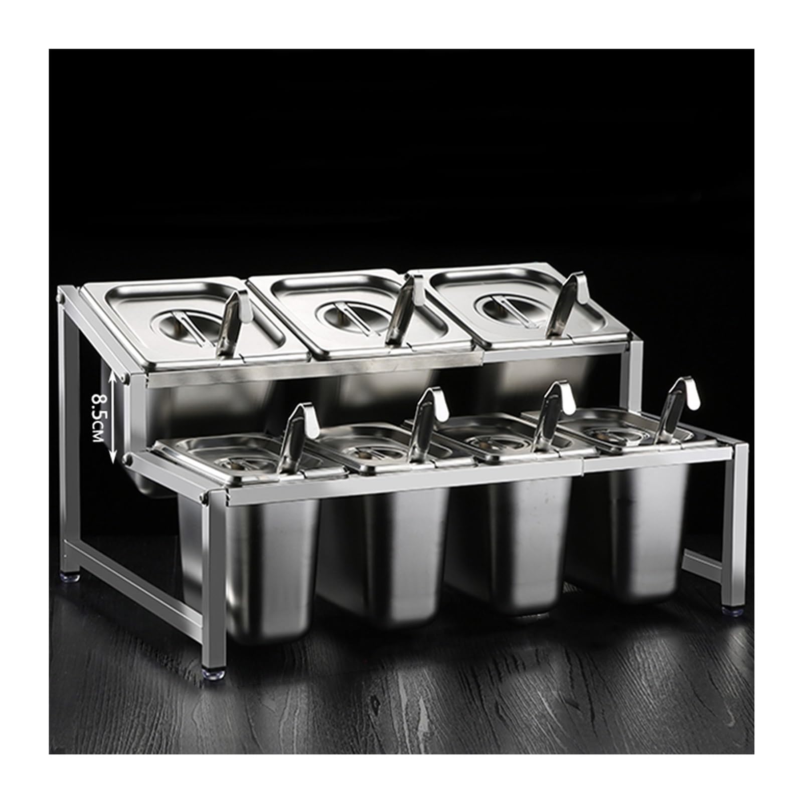 WDSOPK Expandable Spice Rack Organizer Shelf, Stainless Steel Inclined Commercial Condiment Racks For Kitchen Bar Restaurants, Seasoning Sauce Salad Jam Ingredients Container (53x35x27.5cm(A))