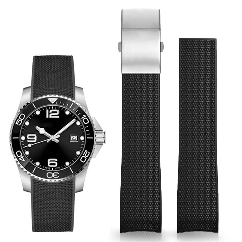 Wentokye 21mm Rubber Watch Band for Longines Conquest HydroConquest L3 Strap Replacement （21mm,Black）