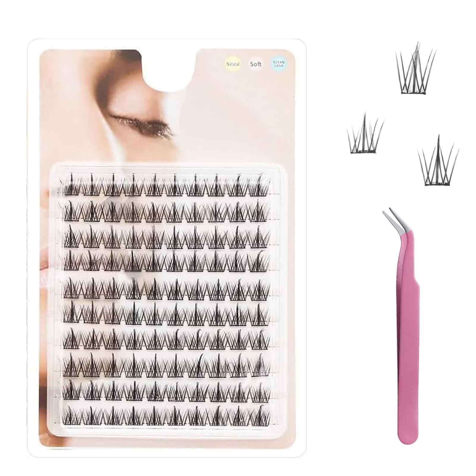 100Pcs of Eyelashes for Women, False Eyelash Extension Kit with Pink Tweezer, Synthetic Lashes, Quick Party & Travel Makeup Solution (11-14mm,Black)-picture-34