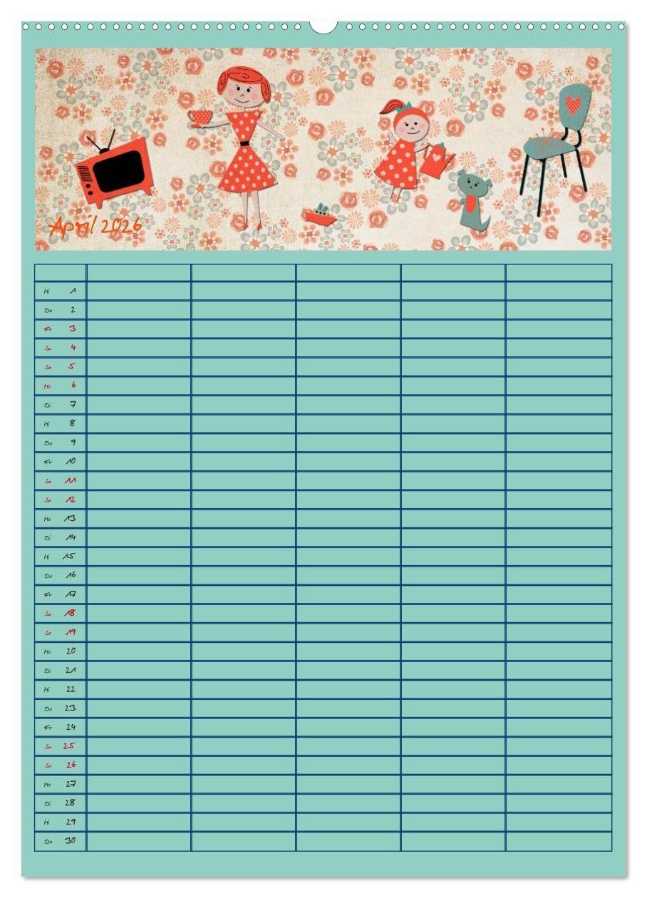 Unser buntes Familienleben (Wandkalender 2026 DIN A2 hoch), CALVENDO Monatskalender: Der farbenfroh und heiter illustrierte Monatsplaner für die ganze Familie (CALVENDO Spass)