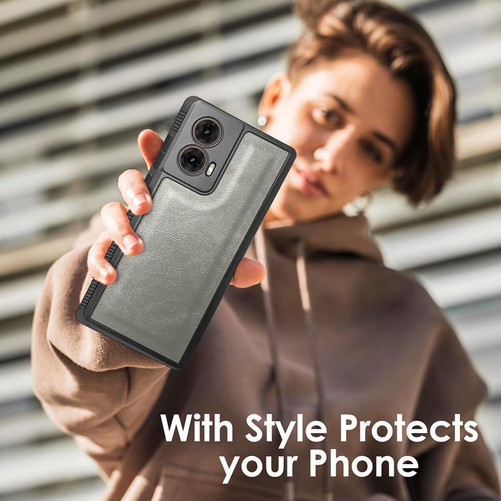 Image of Fashionury Premium PU Leather Back Cover for Motorola G96 5G / Motorola Edge 50 Fusion /Motorola G85 5G | Soft Touch Finish | Camera & Screen Protection | Anti Fingerprint Shockproof Case (Gray)