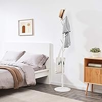 Vista 3 de Vicllax Perchero de pie independiente 8 ganchos de madera Percha de ropa Soporte Percha Árbol (blanco)